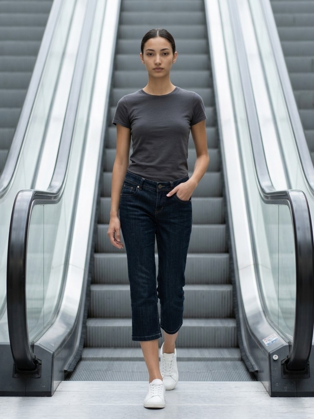 Classic Dark Wash Crop Jeans - Black/Indigo